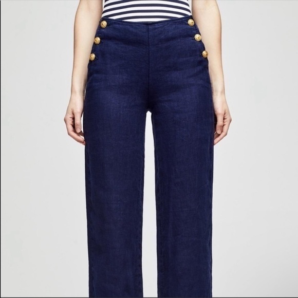 L’Agence Dee High Rise Navy Sailor Linen Trouser Pants 25 - Picture 11 of 12